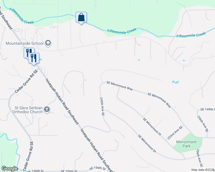 map of restaurants, bars, coffee shops, grocery stores, and more near 24507 Southeast Mirrormont Way in Issaquah