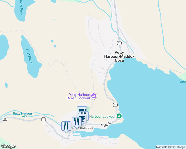 map of restaurants, bars, coffee shops, grocery stores, and more near 15 Motion Bay Road Extension in St. John's