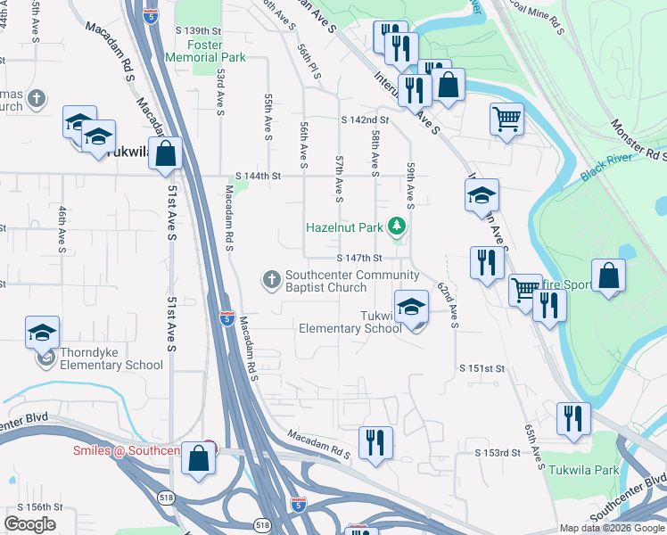 map of restaurants, bars, coffee shops, grocery stores, and more near 14730 56th Avenue South in Tukwila