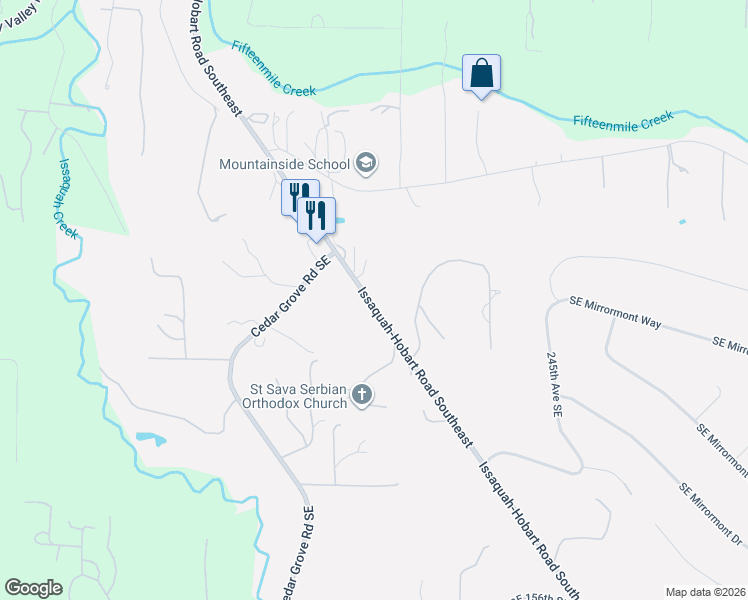 map of restaurants, bars, coffee shops, grocery stores, and more near 14610 Issaquah-Hobart Road Southeast in Issaquah