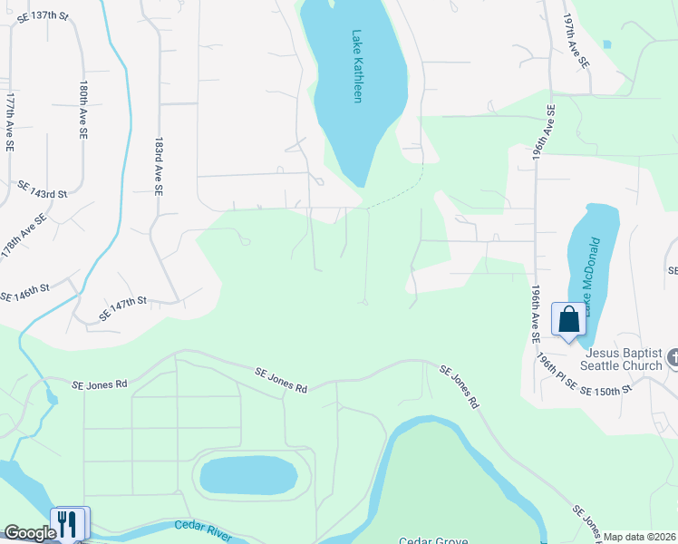 map of restaurants, bars, coffee shops, grocery stores, and more near 18911 Southeast 144th Street in Renton