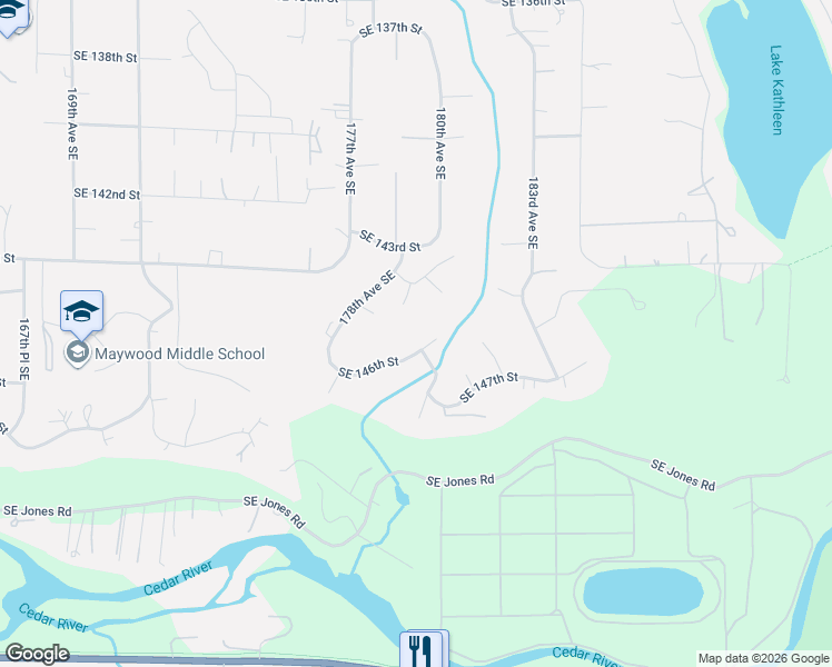 map of restaurants, bars, coffee shops, grocery stores, and more near 18012 Southeast 146th Street in Renton