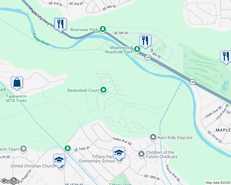 map of restaurants, bars, coffee shops, grocery stores, and more near 2710 Southeast 12th Street in Renton