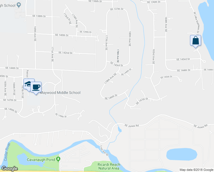 map of restaurants, bars, coffee shops, grocery stores, and more near 14516 178th Avenue Southeast in Renton