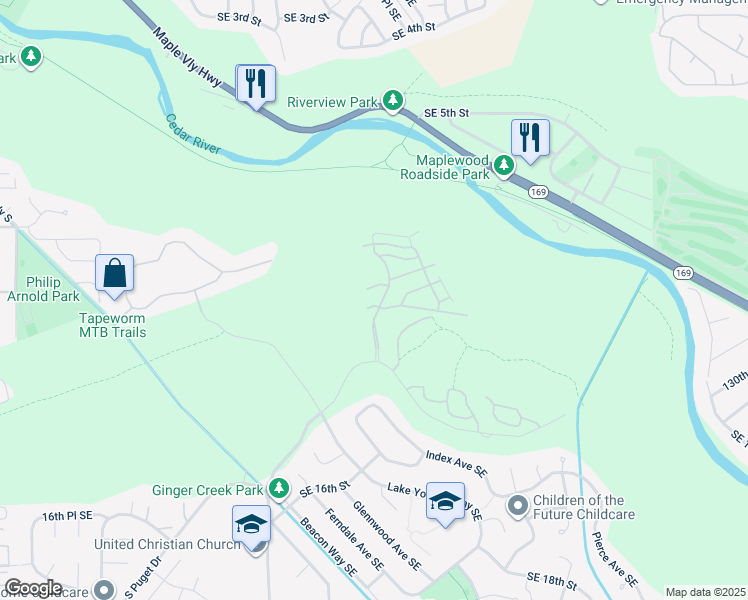 map of restaurants, bars, coffee shops, grocery stores, and more near 2710 Southeast 12th Street in Renton