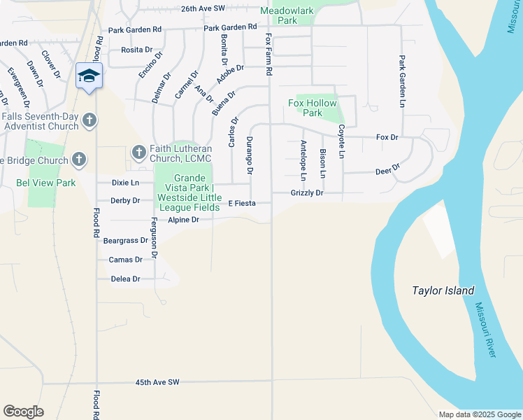 map of restaurants, bars, coffee shops, grocery stores, and more near 900 East Fiesta in Great Falls