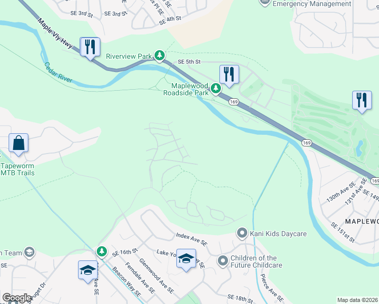 map of restaurants, bars, coffee shops, grocery stores, and more near 960 Lynnwood Court Southeast in Renton