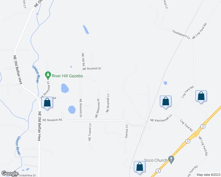map of restaurants, bars, coffee shops, grocery stores, and more near 220 Northeast Riverhill Lane in Belfair