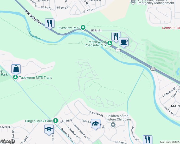 map of restaurants, bars, coffee shops, grocery stores, and more near 2710 Southeast 12th Street in Renton