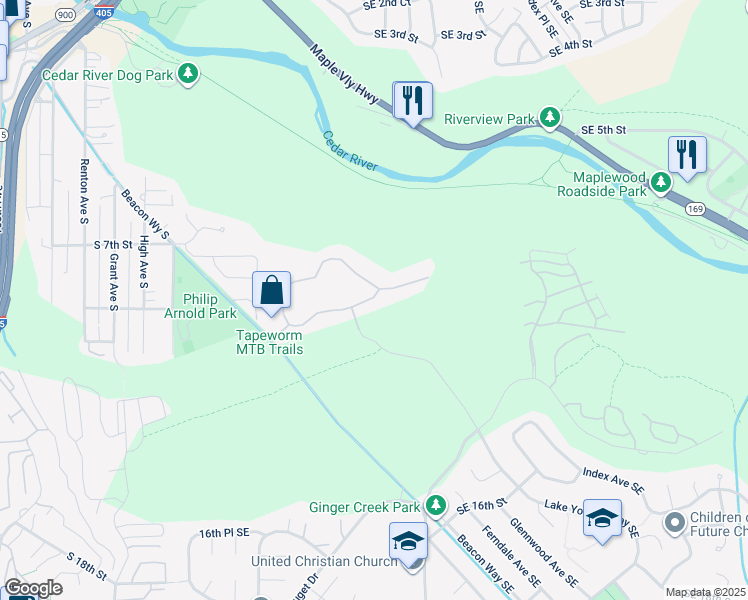 map of restaurants, bars, coffee shops, grocery stores, and more near 2317 Southeast 8th Drive in Renton