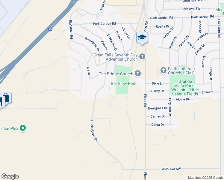 map of restaurants, bars, coffee shops, grocery stores, and more near 3510 Fern Drive in Great Falls