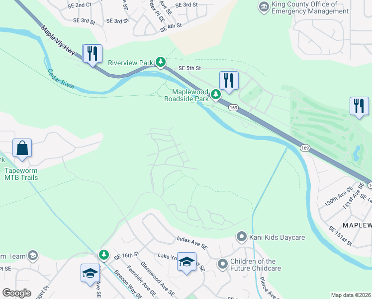 map of restaurants, bars, coffee shops, grocery stores, and more near 960 Lynnwood Court Southeast in Renton