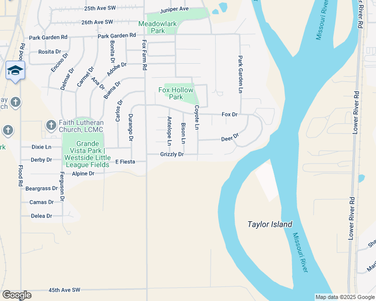 map of restaurants, bars, coffee shops, grocery stores, and more near 3409 Bison Ln in Great Falls