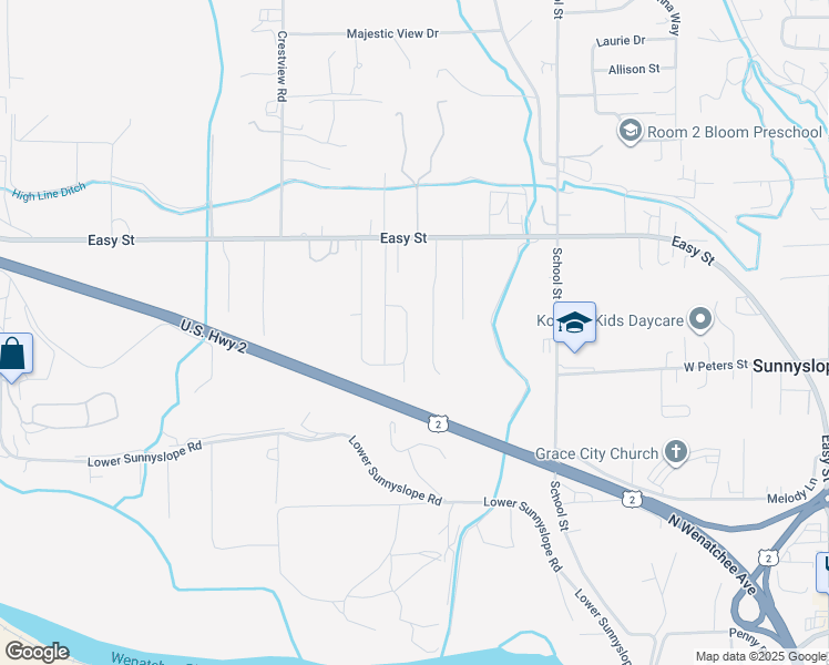 map of restaurants, bars, coffee shops, grocery stores, and more near 200 Sun Valley Drive in Wenatchee