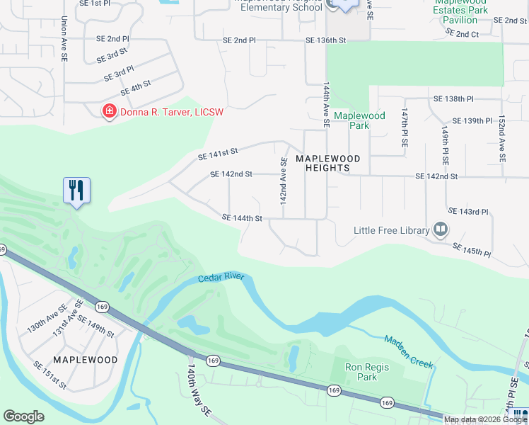 map of restaurants, bars, coffee shops, grocery stores, and more near 14412 141st Avenue Southeast in Renton