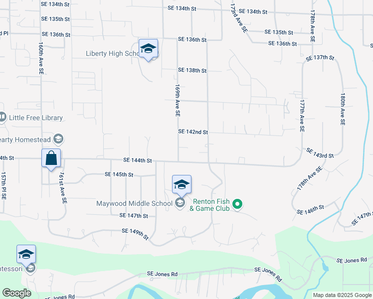 map of restaurants, bars, coffee shops, grocery stores, and more near 14214 169th Avenue Southeast in Renton