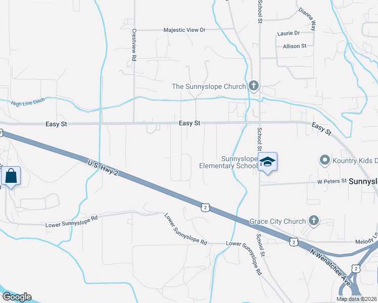 map of restaurants, bars, coffee shops, grocery stores, and more near 707 Easy Street in Wenatchee