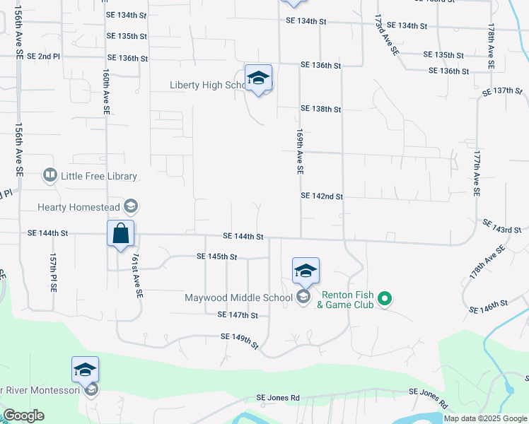 map of restaurants, bars, coffee shops, grocery stores, and more near 14311 166th Place Southeast in Renton