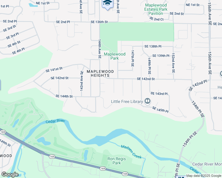 map of restaurants, bars, coffee shops, grocery stores, and more near 14229 145th Place Southeast in Renton