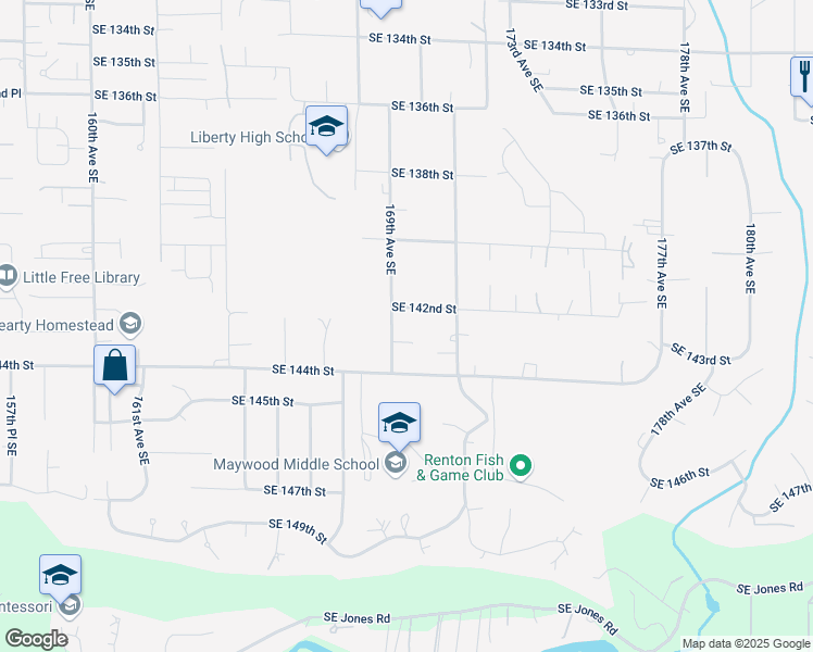 map of restaurants, bars, coffee shops, grocery stores, and more near 14214 169th Avenue Southeast in Renton