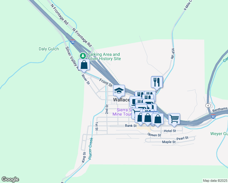 map of restaurants, bars, coffee shops, grocery stores, and more near 217 Cypress Avenue in Wallace