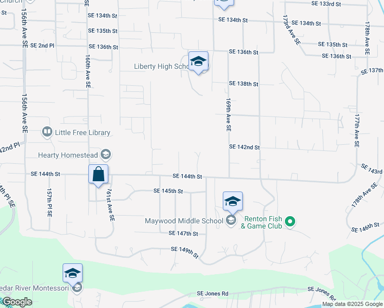 map of restaurants, bars, coffee shops, grocery stores, and more near 14311 166th Place Southeast in Renton