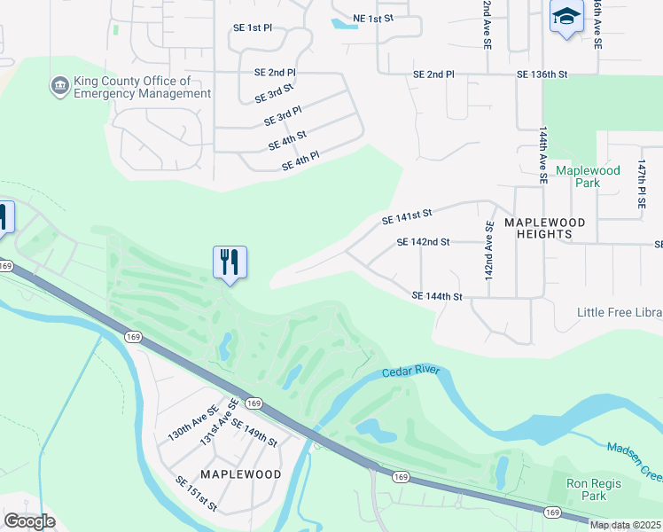 map of restaurants, bars, coffee shops, grocery stores, and more near 13601 Southeast 141st Street in Renton