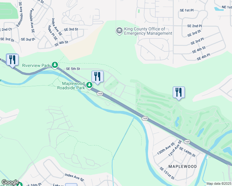 map of restaurants, bars, coffee shops, grocery stores, and more near 542 Olympia Avenue Southeast in Renton