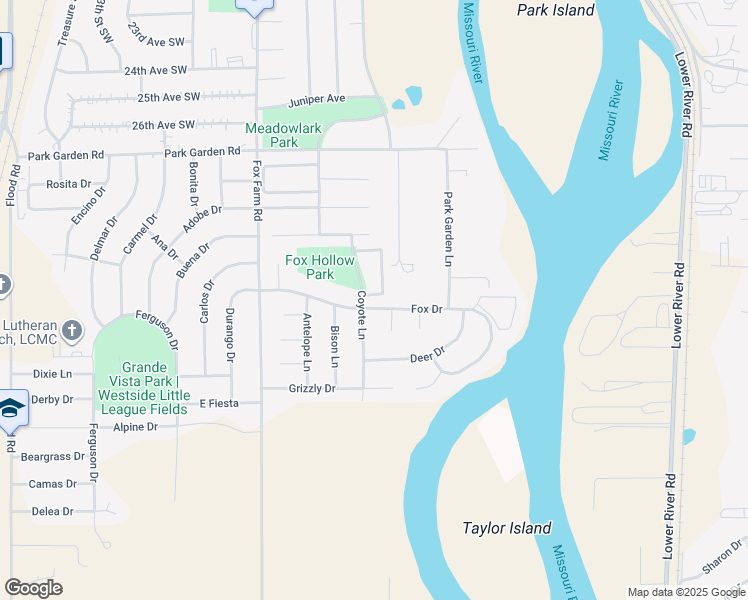 map of restaurants, bars, coffee shops, grocery stores, and more near 549 Fox Drive in Great Falls