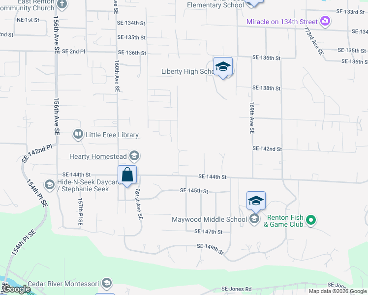 map of restaurants, bars, coffee shops, grocery stores, and more near 14206 164th Avenue Southeast in Renton