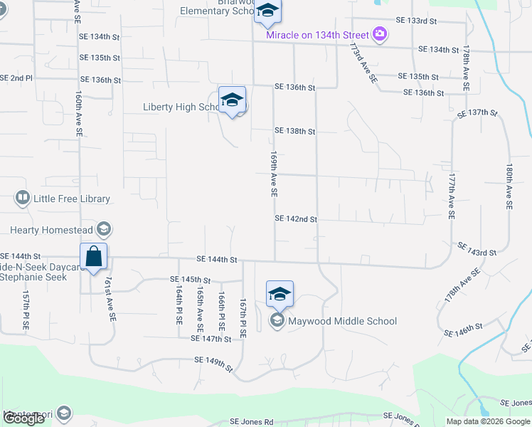 map of restaurants, bars, coffee shops, grocery stores, and more near 14055 169th Avenue Southeast in Renton