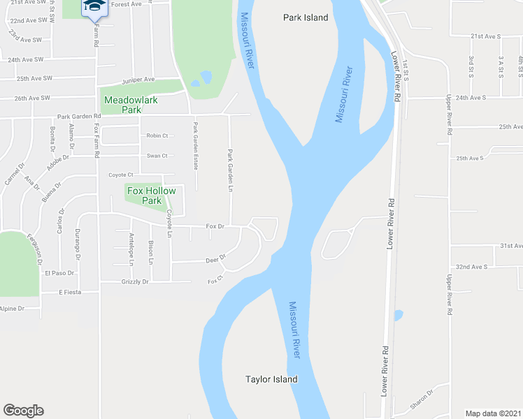 map of restaurants, bars, coffee shops, grocery stores, and more near 3123 Park Garden Lane in Great Falls