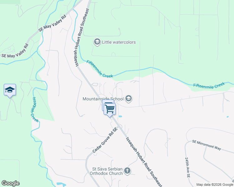 map of restaurants, bars, coffee shops, grocery stores, and more near 23800 Tiger Mountain Road Southeast in Issaquah