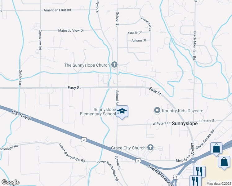 map of restaurants, bars, coffee shops, grocery stores, and more near 3272 School Street in Wenatchee