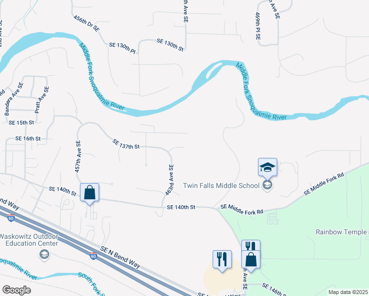 map of restaurants, bars, coffee shops, grocery stores, and more near Southeast 137th Street in Tanner