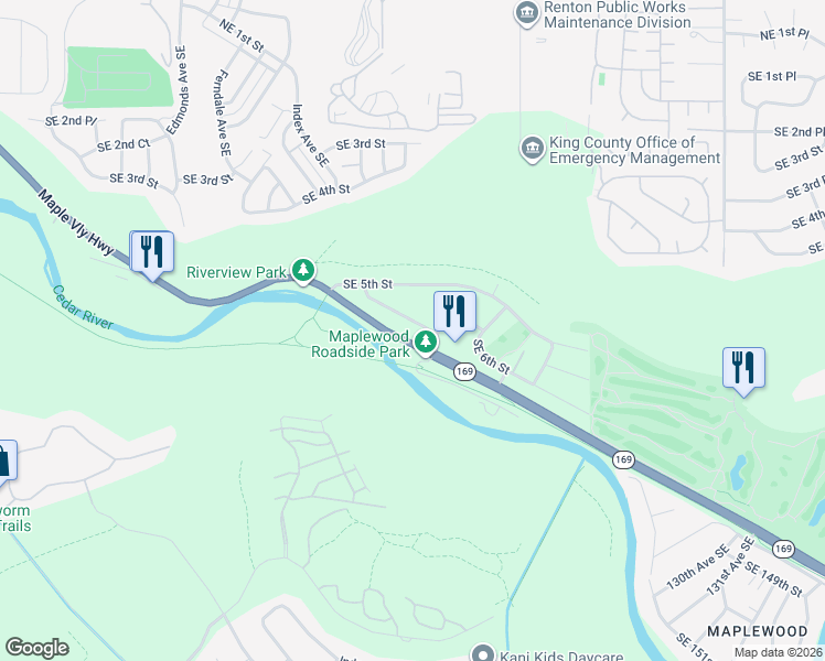 map of restaurants, bars, coffee shops, grocery stores, and more near 3120 Southeast 6th Street in Renton