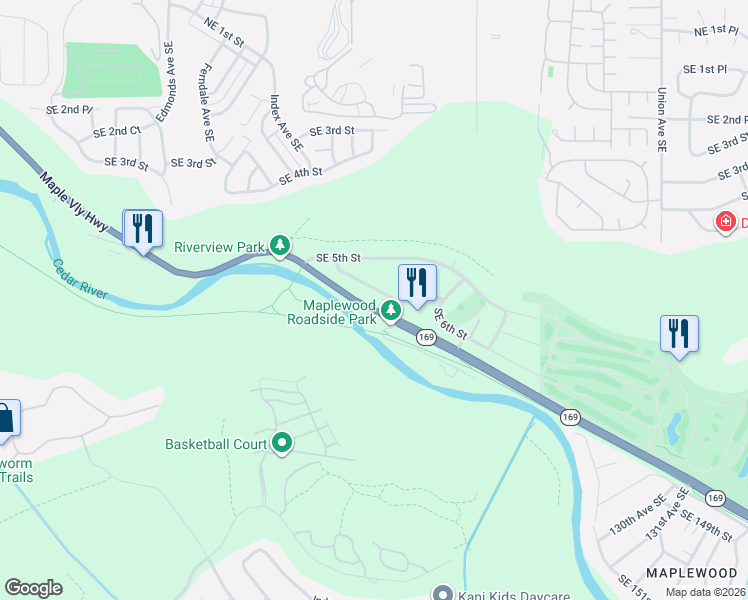 map of restaurants, bars, coffee shops, grocery stores, and more near 3120 Southeast 6th Street in Renton