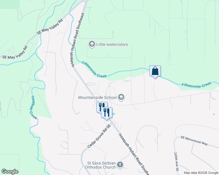 map of restaurants, bars, coffee shops, grocery stores, and more near 23618 Tiger Mountain Road Southeast in Issaquah