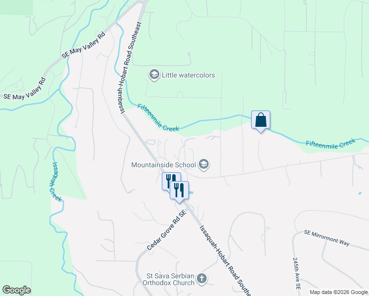 map of restaurants, bars, coffee shops, grocery stores, and more near 23800 Tiger Mountain Road Southeast in Issaquah