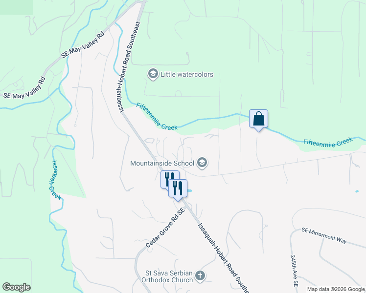 map of restaurants, bars, coffee shops, grocery stores, and more near 23618 Tiger Mountain Road Southeast in Issaquah