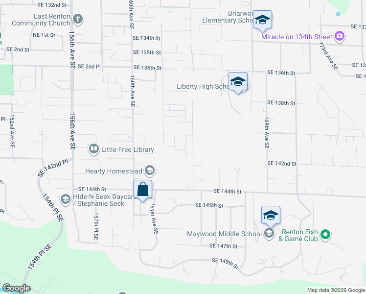 map of restaurants, bars, coffee shops, grocery stores, and more near 14013 163rd Place Southeast in Renton