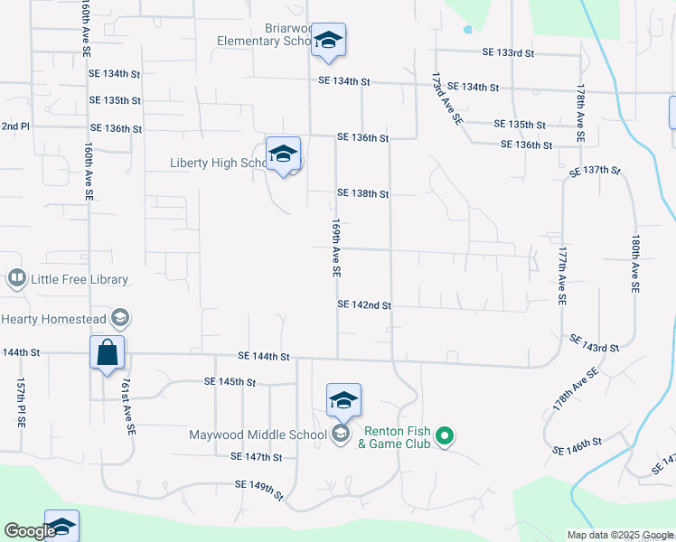 map of restaurants, bars, coffee shops, grocery stores, and more near 14024 169th Avenue Southeast in Renton