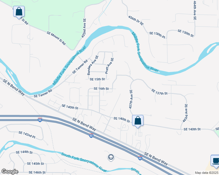 map of restaurants, bars, coffee shops, grocery stores, and more near 3102 Southeast 16th Street in North Bend