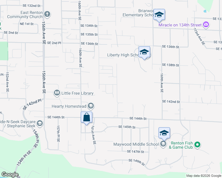 map of restaurants, bars, coffee shops, grocery stores, and more near 14013 163rd Place Southeast in Renton