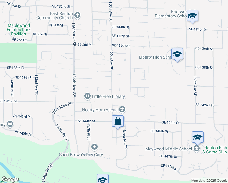 map of restaurants, bars, coffee shops, grocery stores, and more near 14028 160th Avenue Southeast in Renton