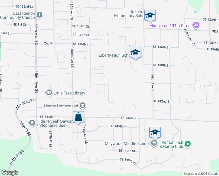 map of restaurants, bars, coffee shops, grocery stores, and more near 14206 164th Avenue Southeast in Renton