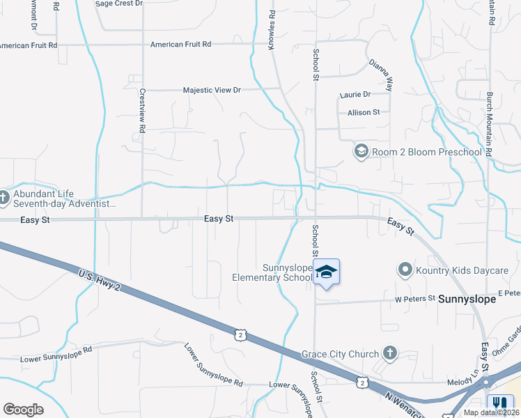 map of restaurants, bars, coffee shops, grocery stores, and more near 592 Easy Street in Wenatchee