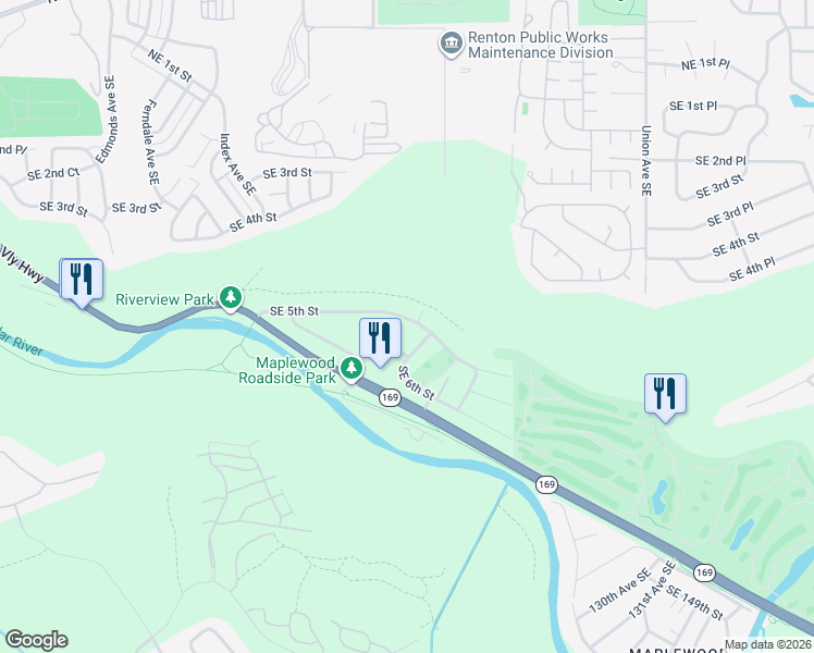 map of restaurants, bars, coffee shops, grocery stores, and more near 505 Newport Avenue Southeast in Renton