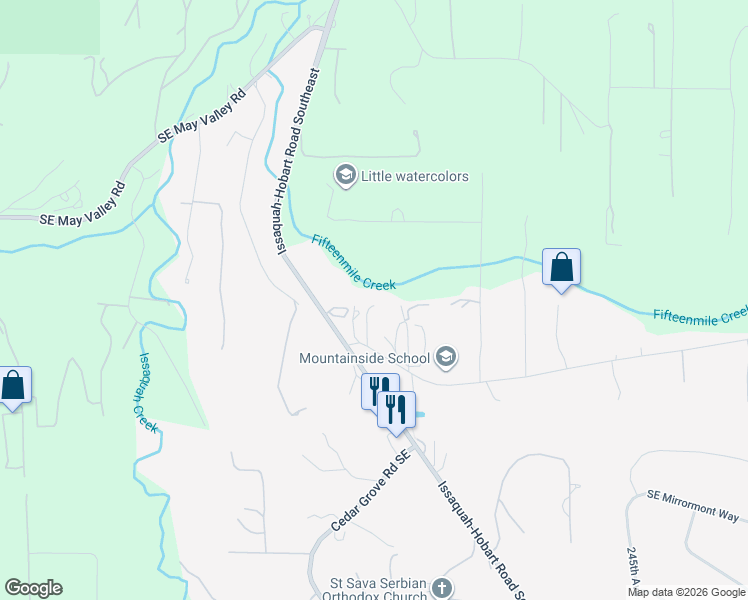 map of restaurants, bars, coffee shops, grocery stores, and more near 23618 Tiger Mountain Road Southeast in Issaquah