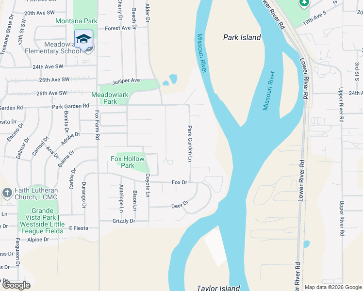 map of restaurants, bars, coffee shops, grocery stores, and more near 3114 Park Garden Lane in Great Falls